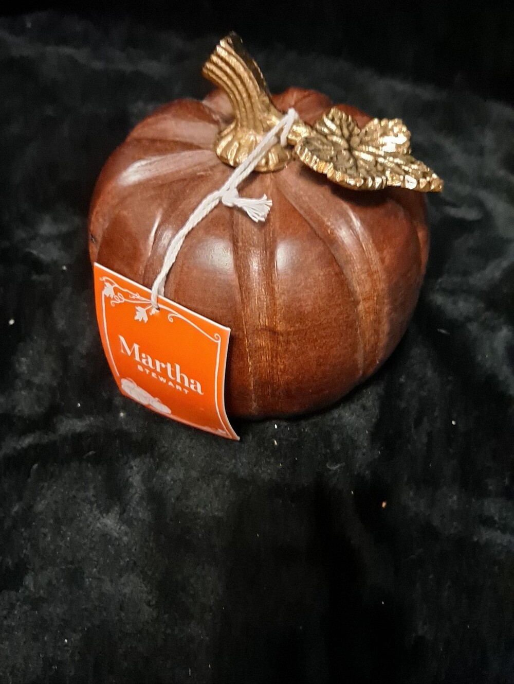 Martha Stewart Brown Pumpkin Accent with Gold Stem and Leaf Wooden